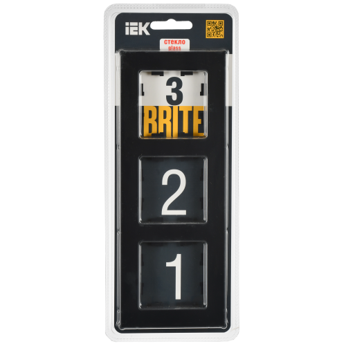 BRITE Рамка 3-местная РУ-3-2-Бр стекло черный матовый IEK
