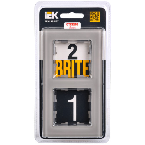 BRITE Рамка 2 -местная РУ-2-2-БрД стекло дымчатый IEK
