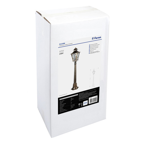 Светильник садово-парковый Feron PL636 столб 60W 230V E27, черное золото Светильник садово-парковый Feron PL636 столб 60W 230V E27, черное золото