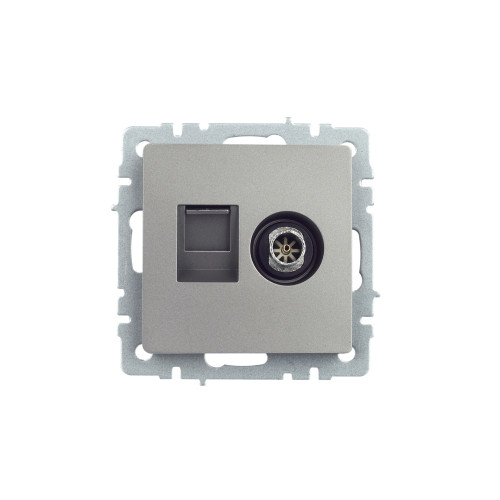 BRITE Розетка двойная TV+RJ45 кат.5E РТВ/РК12-БрС сталь IEK BRITE Розетка двойная TV+RJ45 кат.5E РТВ/РК12-БрС сталь IEK