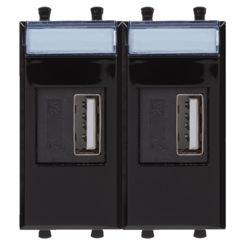 USB зарядное устройство модульное 2.1 А, Avanti, черный квадрат, 2 модуля