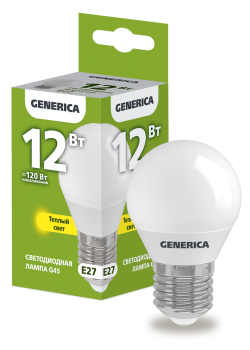 Лампа светодиодная G45 шар 12Вт 230В 3000К E27 GENERICA