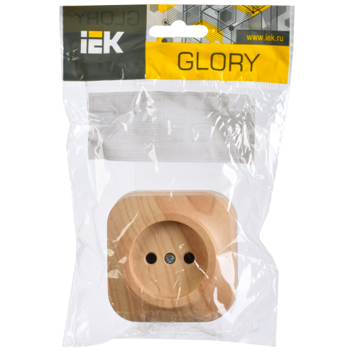 GLORY Розетка 1-местная для открытой установки без заземления без защитных шторок 10А РС20-2-ХС сосна IEK
