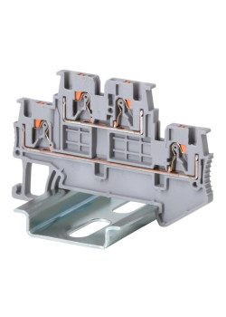 Клемма двухуровневая, зажим push-in, 4 точки подключения, 1.5 кв.мм, серая