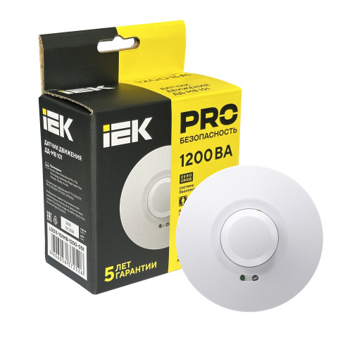 Датчик движения ДД-МВ101 1200Вт 360град 8м IP20 белый IEK