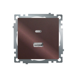 Розетка 2-местная USB + type C, STEKKER GLS10-7116-04, 250В, 3А, max 20W,серия Катрин, шоколад