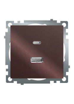 Розетка 2-местная USB + type C, STEKKER GLS10-7116-04, 250В, 3А, max 20W,серия Катрин, шоколад