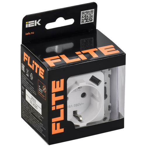 FLITE Розетка 1-местная с заземлением с защитными шторками 16А с USB A+C 20Вт безвинтовое крепление РСЮшс11-1-ФлБ белый IEK