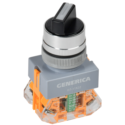 Переключатель D7-11X22 на 2 положения 1NC+1NO с самовозвратом черный GENERICA