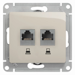 GLOSSA РОЗЕТКА двойная компьютерная RJ45+RJ45 кат. 5e, механизм, МОЛОЧНЫЙ