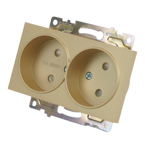 GLS10-7113-08 Розетка 2-местная с защитной шторкой (механизм) б/з, 250В, 10А, серия Катрин, золото GLS10-7113-08 Розетка 2-местная с защитной шторкой (механизм) б/з, 250В, 10А, серия Катрин, золото