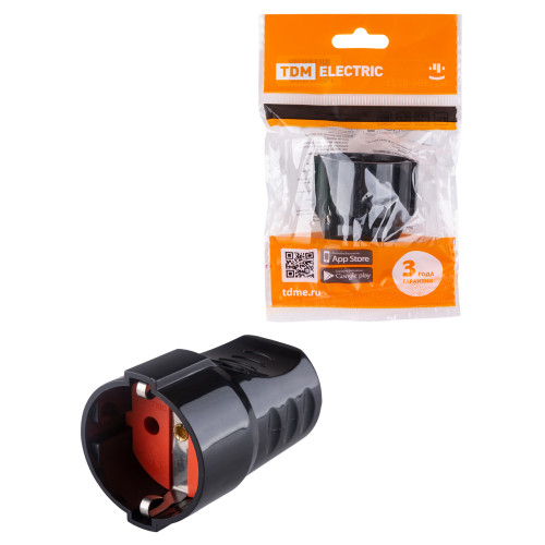 Кабельная розетка рифленая 2П+З 16А 250B черная TDM