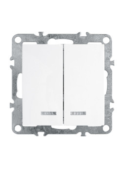 Выключатель 2-клавишный с индикатором (механизм), STEKKER, PSW10-9102-01, 250В, 10А, серия Эрна, белый