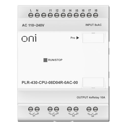 ПЛК 430 Модуль ЦПУ 8 DI 4 RO 220В AC без экрана ONI ПЛК 430 Модуль ЦПУ 8 DI 4 RO 220В AC без экрана ONI