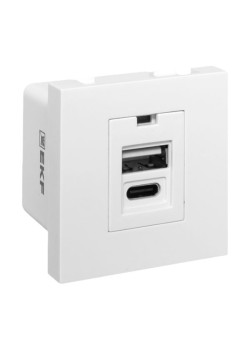Розетка USB A+C, 2.1А, 2 гнезда, без индикатора, белая EKF