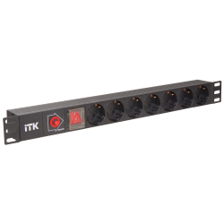 ITK PDU 7 розеток нем. стандарт, с LED выключателем и защитой от перенапряжения, без шнура, вх. C14, алюминиевый профиль