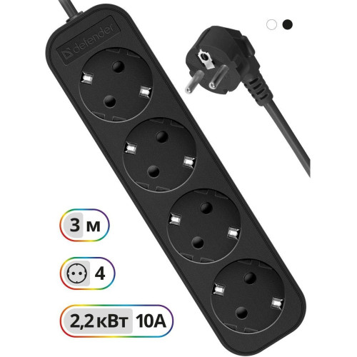 Сетевой удлинитель Defender M430 3м (4 розетки) черный (коробка) Сетевой удлинитель Defender M430 3м (4 розетки) черный (коробка)