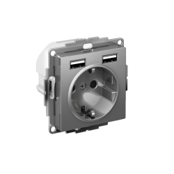 ATLASDESIGN РОЗЕТКА 16А c 2 USB A+A, 5В/2,4А, 2х5В/1,2А, механизм, СТАЛЬ