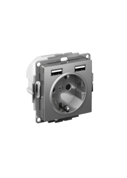 ATLASDESIGN РОЗЕТКА 16А c 2 USB A+A, 5В/2,4А, 2х5В/1,2А, механизм, СТАЛЬ
