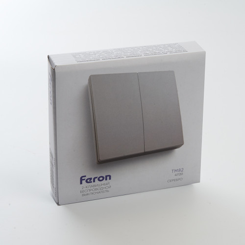 Кнопка-выключатель беспроводной FERON, TM82, 7мВт, IP20, двухклавишный, серебро Кнопка-выключатель беспроводной FERON, TM82, 7мВт, IP20, двухклавишный, серебро