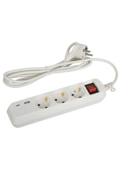 Удлинитель 3х1.5м с заземл. 10А +1xUSBA+1xUSBC с выкл. UB-3es-1.5m-USB Эра Б0052897