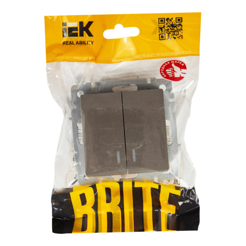 BRITE Выключатель 2-клавишный с индикацией 10А ВС10-2-1-БрС сталь IEK BRITE Выключатель 2-клавишный с индикацией 10А ВС10-2-1-БрС сталь IEK