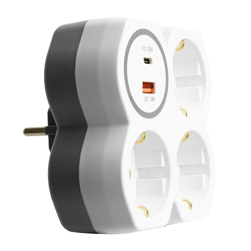 Разветвитель сетевой на 3 выхода с/з, STEKKER, 250В, 16А, USB A+Type C, 2,4А, PD, белый/серый ADP16-17-20 Разветвитель сетевой на 3 выхода с/з, STEKKER, 250В, 16А, USB A+Type C, 2,4А, PD, белый/серый ADP16-17-20