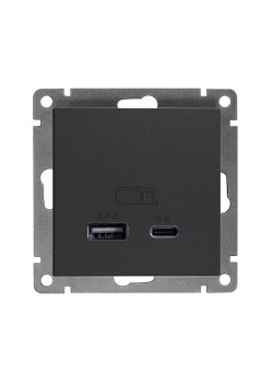 Розетка 2-м USB СП Афина тип А+С 5В 1х2.4А 2х4А механизм графит Universal А0059-Gr