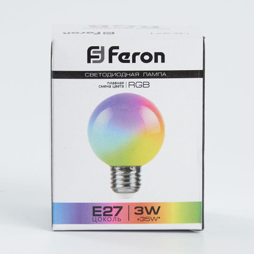 Лампа светодиодная Feron LB-371 Шар матовый E27 3W 230V RGB плавная смена цвета