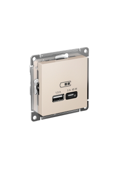 ATLASDESIGN USB РОЗЕТКА A + тип-C 45Вт высокоскор.заряд. QC, PD, механизм, БЕЖЕВЫЙ