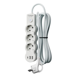 Удлинитель 3х3м с заземл. 10А IP20 USB 2800Вт 220В ПВС 3х1 с выкл. бел. КОСМОС YKsm3m3g-Z-VU10А-W