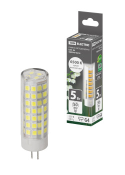Лампа светодиодная G4-5 Вт-230 В-6500 К, SMD, 16x55 мм TDM