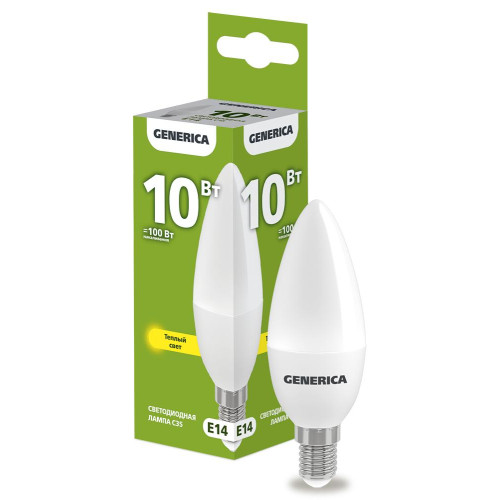 Лампа светодиодная/ Лампа светодиодная C35 свеча 10Вт 230В 3000К E14 GENERICA