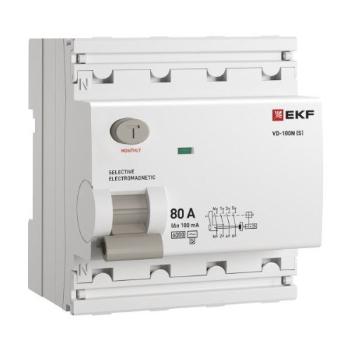ВДТ ВД-100N (S) 4P 80А 100мА AC эл-мех 6кА PROXIMA EKF
