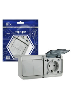 Блок ОП Nix (розетка 16А 250В с заземл. + 2-кл. выкл. 10А) IP54 сер. TOKOV ELECTRIC TKE-NX-V2RZ-C06T-IP54