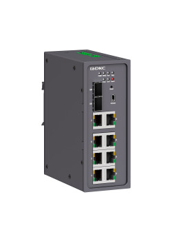 Промышленный управляемый коммутатор, 2×100Base-X, 1000Base-X,10/100/1000Base-T(X) SFP слота: 8×10/100Base-T(X) портов RJ45,консольный порт Mini USB, 24-48В DC (18-72В DC), с резервированием