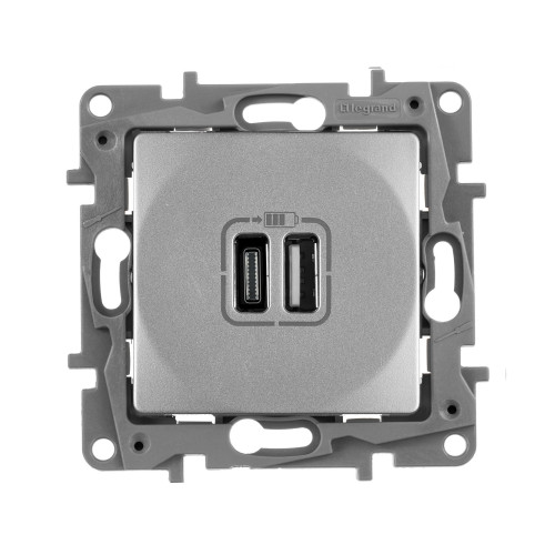 ETIKA Розетка USB A+C 15Вт алюминий