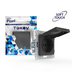Розетка 1-м СП Pixel IP44 с заземл. с крышкой механизм карбон TOKOV ELECTRIC TKE-PX-R1ZSW1-C14-IP44