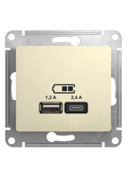 GLOSSA USB РОЗЕТКА А+С, 5В/2,4А, 2х5В/1,2А, механизм, БЕЖЕВЫЙ