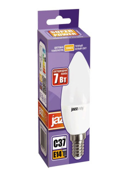 Лампа светодиодная PLED-SP 7Вт C37 свеча 3000К тепл. бел. E14 530лм 230В JazzWay 1027818-2
