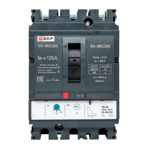 ВА-99C 250/125А 3P 45кА с термомагнитным расцепителем EKF ВА-99C 250/125А 3P 45кА с термомагнитным расцепителем EKF