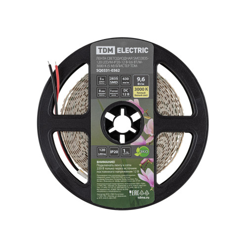 Лента светодиодная SMD2835-120 LED/м-IP20-12 В-9,6 Вт/м-3000 К (5 м) блистер TDM Лента светодиодная SMD2835-120 LED/м-IP20-12 В-9,6 Вт/м-3000 К (5 м) блистер TDM