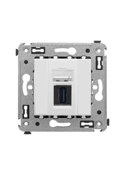 USB 3.0 розетка одинарная в стену, тип А-А, Avanti, белое облако