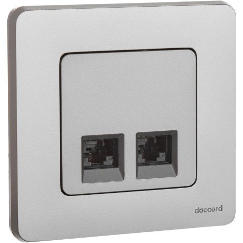INSPIRIA Розетка компьютерная двойная RJ45 категория 5Е UTP алюминий INSPIRIA Розетка компьютерная двойная RJ45 категория 5Е UTP алюминий