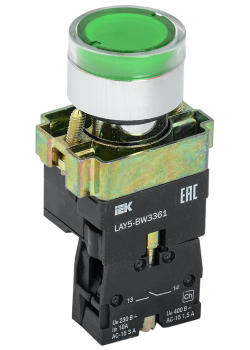 Кнопка управления LAY5-BW3361 с подсветкой зеленый 1NO IEK