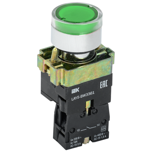 Кнопка управления LAY5-BW3361 с подсветкой зеленый 1NO IEK