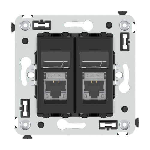 Компьютерная розетка RJ-45 в стену, кат.6 экранированная  двойная, Avanti, черный матовый