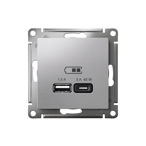 ATLASDESIGN USB РОЗЕТКА A + тип-C 45Вт высокоскор.заряд. QC, PD, механизм, АЛЮМИНИЙ ATLASDESIGN USB РОЗЕТКА A + тип-C 45Вт высокоскор.заряд. QC, PD, механизм, АЛЮМИНИЙ
