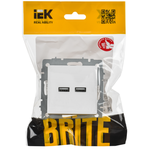 BRITE Розетка USB A+A 5В 3,1А РЮ10-1-БрАБ арктический белый IEK