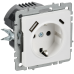 BRITE Розетка 1-местная с заземлением с защитными шторками 16А с USB A+C 18Вт РЮш11-1-БрАБ арктический белый IEK